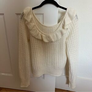 Anthrpologtie Ruffled Knit Wool Blend Boat Neck Sweater Medium